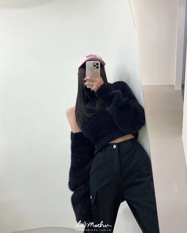 馬海毛短版坑條外套